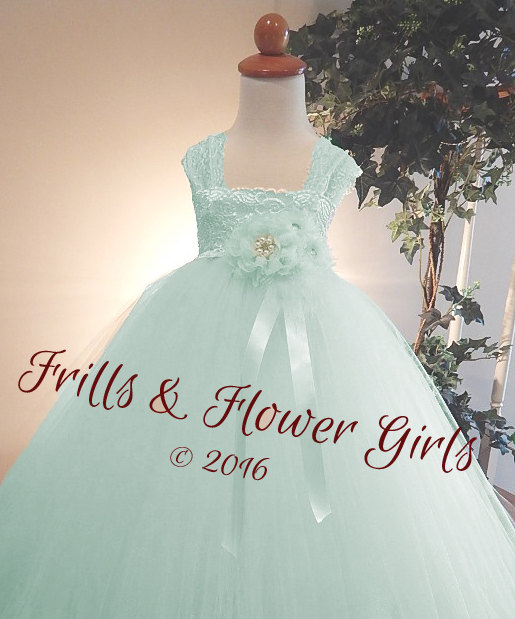 Mariage - Aqua Blue Flower Girl Dress Auqa Lace Flower Girl Dress LINED skirt Dress Sizes 18 Mo up to Girls Size 10