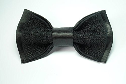 Mariage - EMBROIDERED Black satin bow tie Formal black bow tie Men's classic bowtie Perfect men's gift Groom's bowtie