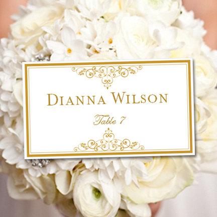 Wedding - Printable Place Cards "Vintage Gold" Template Avery 5302 Compatible Microsoft Word Tent Card All Colors Avail. Instant Download  DIY U Print