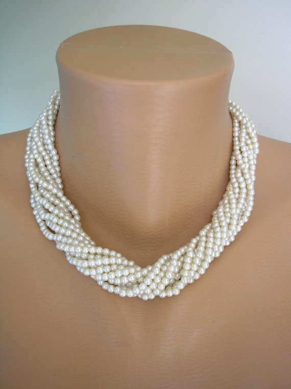 Hochzeit - Twisted Pearl Necklace, Pearl Statement Necklace, Pearl Bridal Choker, Great Gatsby Jewelry, Pearl Collar, Vintage Bridal, Bridal Pearls