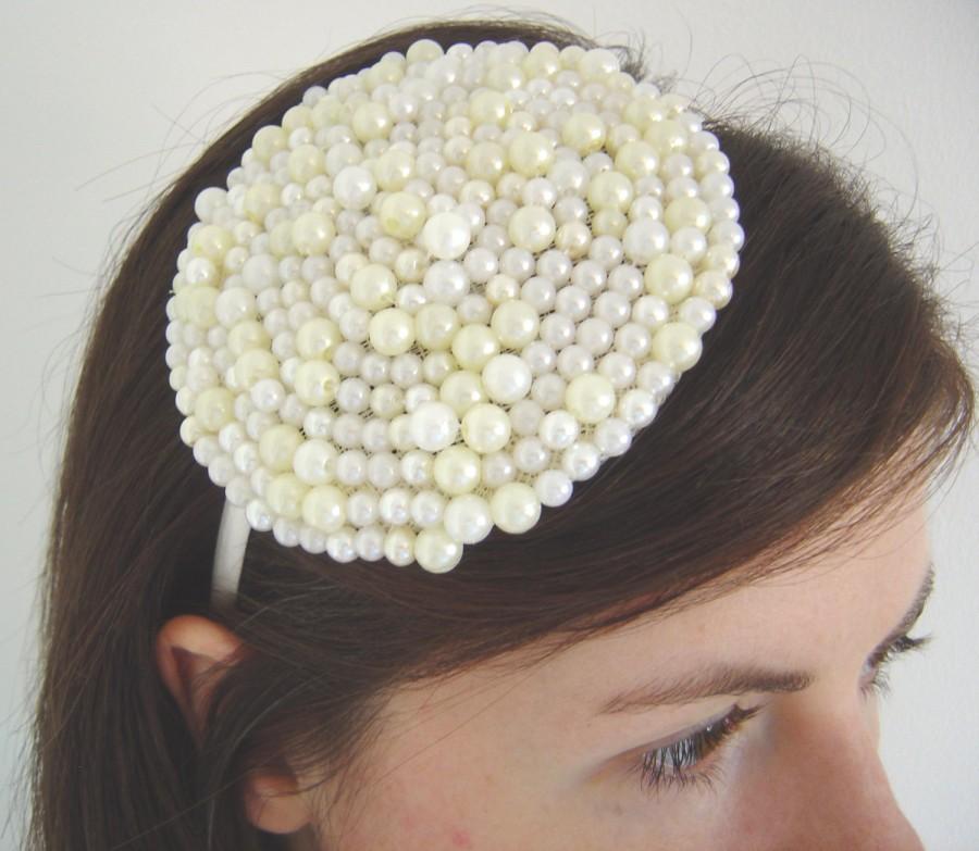 زفاف - Cream/Ivory Pearl Fascinator, Pearl Headdress, Bridesmaid Headpiece, Beaded Cream Fascinator, Retro Style Wedding Headdress, Fascinator Hat