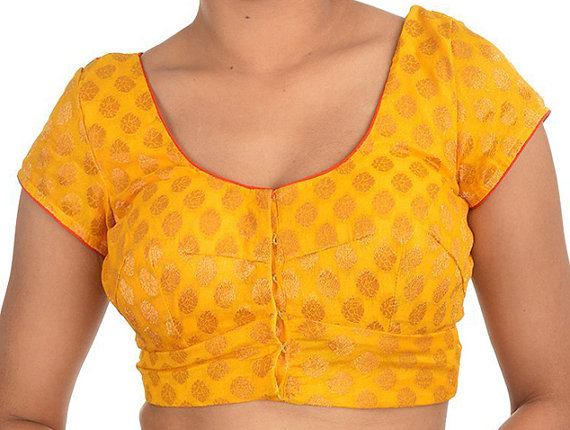 Mariage - Beautiful Yellow Brocade Blouse with Traditional Floral