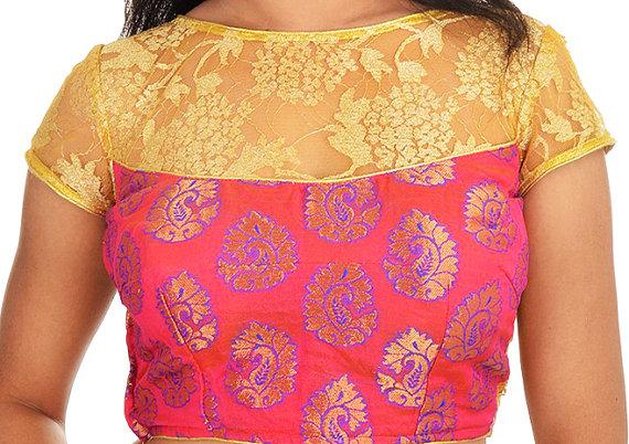 Wedding - Readymade Blouse - Pink and Golden Color for Wedding Dress