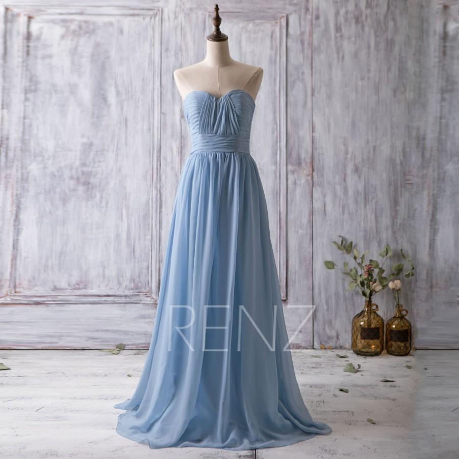 Mariage - 2016 Light Blue Bridesmaid dress, Sweetheart Strapless Wedding dress, Chiffon Long Formal dress, Prom dress Floor Length (B013C)/Renzrags
