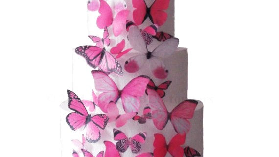 Свадьба - Hochzeitstorte Wedding Cake - Pink, Hot Pink, Fuchsia Edible Butterflies - Wedding Cake Topper, Birthday Cake, Sweet 16 Prom