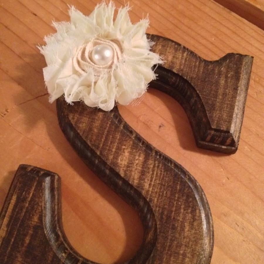 Wedding - Rustic Cake Topper - ANY LETTER  with Ivory and Pearl Bow