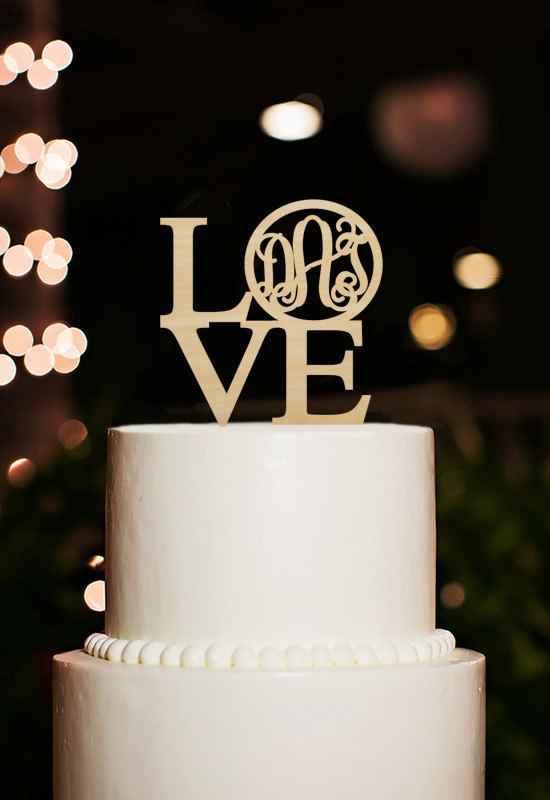 Mariage - Love Cake Toper,Monogram Cake Topper,Initial Cake Topper For Wedding,Personalized Wood Love Cake Topper,Cake Decoration,Monogram LOVE Topper
