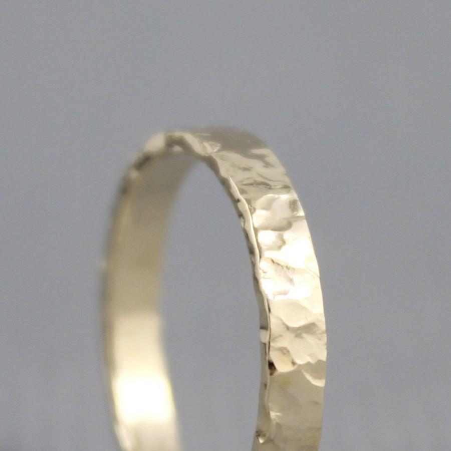 Mariage - Hammered Texture 3mm 14K Yellow Gold Wedding Band - Unisex  - Mens Band - Commitment Rings - Classic Wedding Band - Mens Wedding Ring
