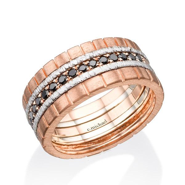 Hochzeit - Black Diamonds, 14k Gold Ring, Diamond Ring, Rose gold ring,  Multicolor Ring, Black Diamonds rings,  Rose & White Gold Ring,  Two Tone ring