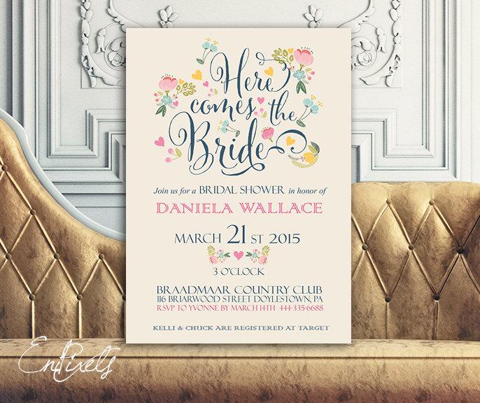 Hochzeit - Printable Bridal Shower Invitation - Vintage Floral Invitation - Wedding Invitation
