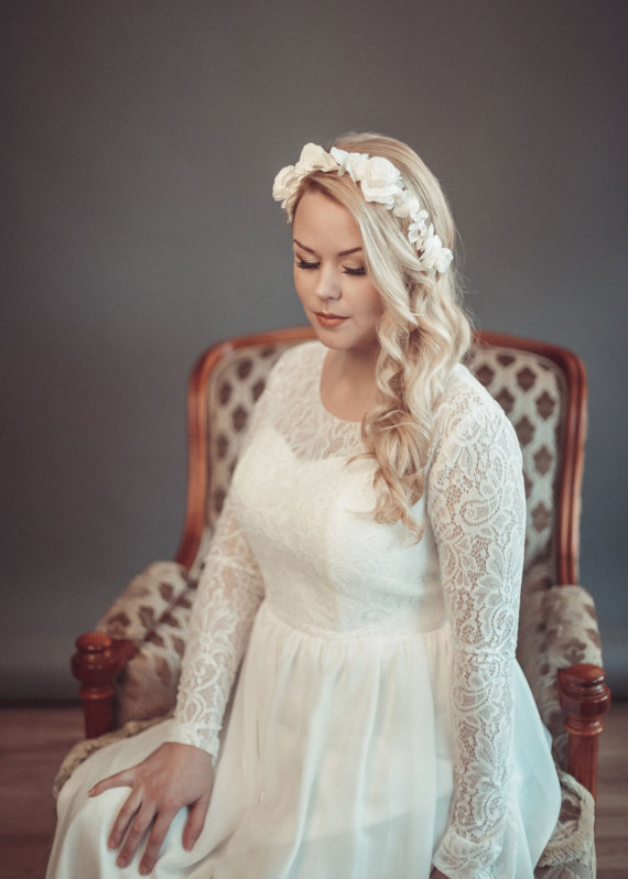 Свадьба - Bridal crown - Bridal headpiece - Ivory flower crown - Rustic wedding headband - Flower wreath