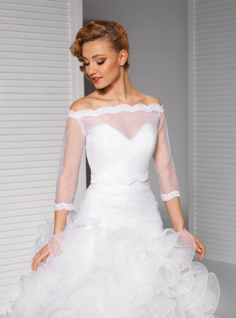 Mariage - Off-Shoulder ivory/white bolero bridal jacket