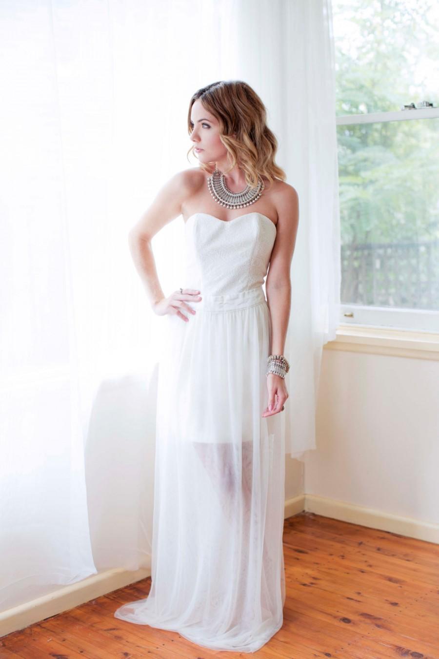 زفاف - Two Piece bohemian wedding dress - lace dress and tulle Skirt - Candice Lee