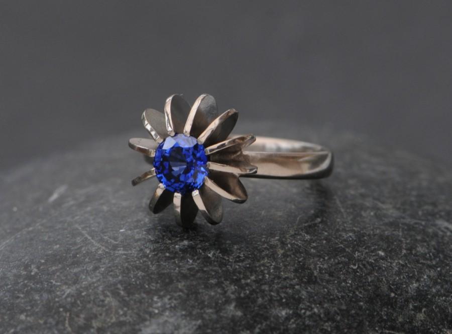 Mariage - Blue Sapphire Engagement Ring -  18k White Gold Sapphire Ring - Blue Sapphire Solitaire Ring in 18k White Gold - Made to Order Free Shipping