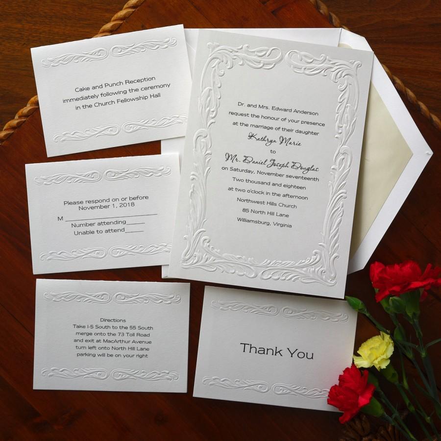 زفاف - Elegant Wedding Invitation Set - Embossed Border - Thermography Wedding Invite - Classic Wedding Invite - Traditional Wedding Invite - AV841
