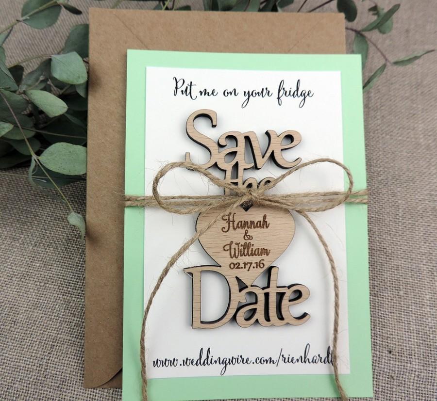 Mariage - Save The Date Magnet,Custom Save The Date Magnet, Rustic Wedding Favor, Personalised Wooden Wedding Gift,  Bridal Shower Favor, Mint Green