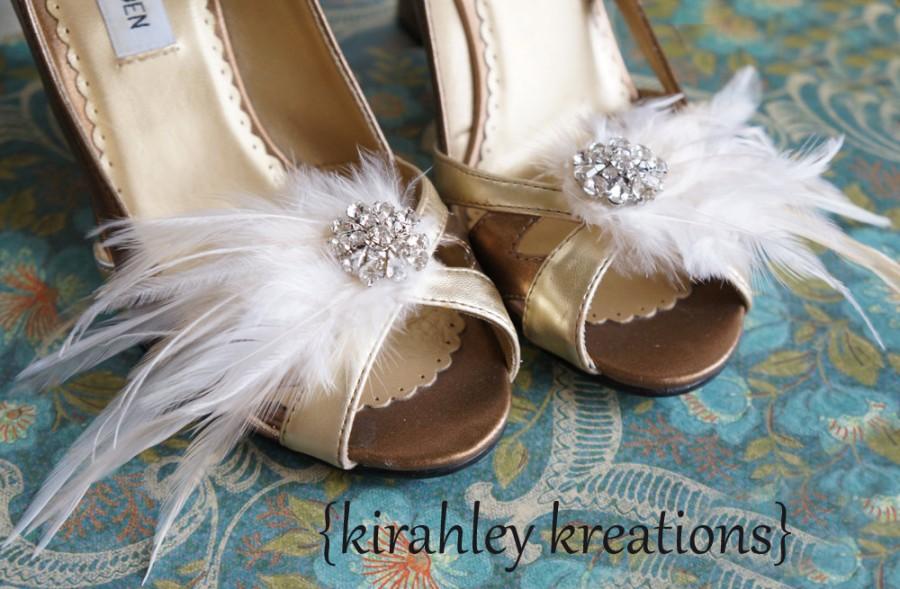 زفاف - Vintage Style Wedding Shoe Clips Cream Light Ivory Bridal Bride Feather Shoes PETITE MARY LOU Bridesmaids Gift Customizable Prom Accessory