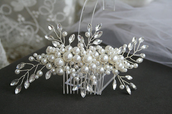 Wedding - Pearl Wedding Hair Comb Crystal Bridal Hair Comb Pearl Hair comb Rhinestone Hair Comb Bridal Hair accessories Wedding hair accessories