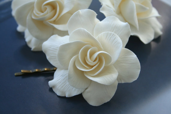 Wedding - Ivory Flower Gardenia, Bridal Flower Hair Pin, Wedding Flower Hair Clip, Bridal hair accessory, Bridal flower pins, flower hair pin