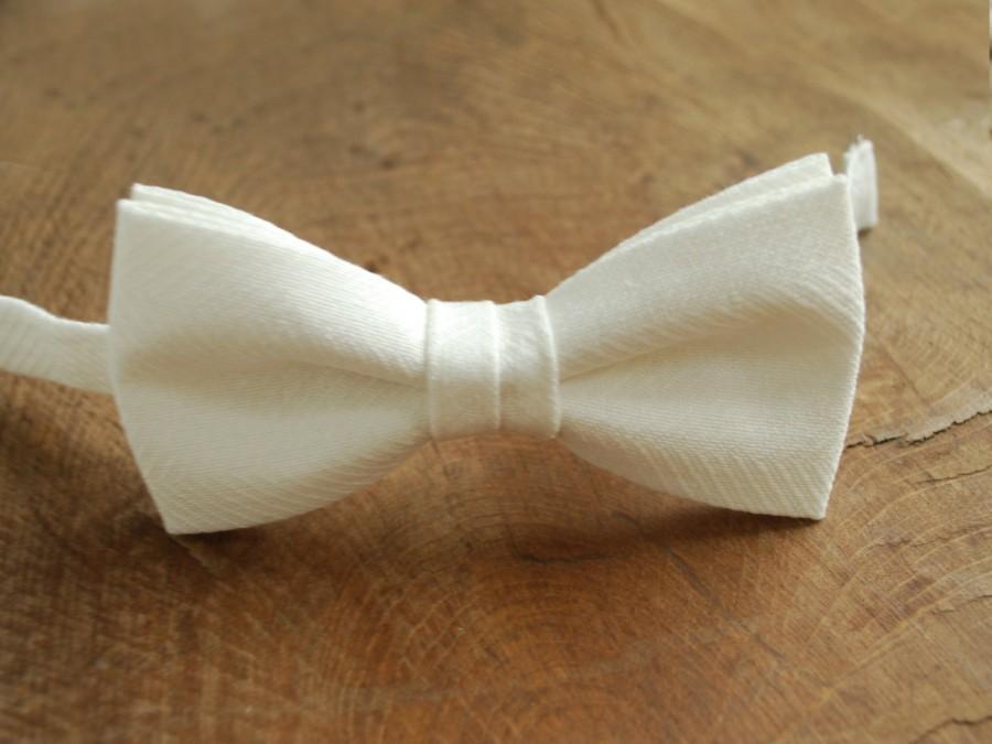 زفاف - Off White Linen Bow Tie- Wedding bowtie- Formal Ivory bow tie- White Groom's Bow tie- Herringbone, Blush Bow Tie