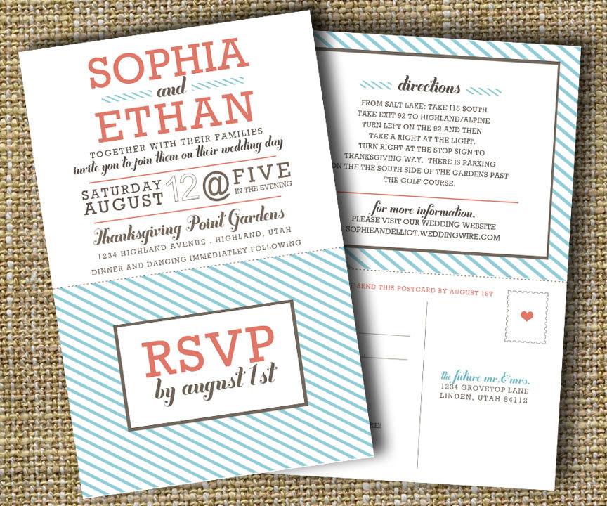 Mariage - modern wedding invitation with perforated rsvp card - lovely.