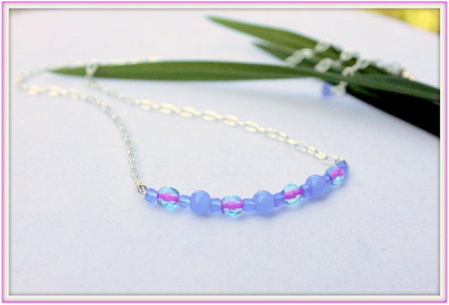 زفاف - Summertime Necklaces, Semi-Precious Blue Chalcedony Gemstones, Pink and Aqua Beads, Silver Plate, Rose Gold or Gold Plate Necklaces