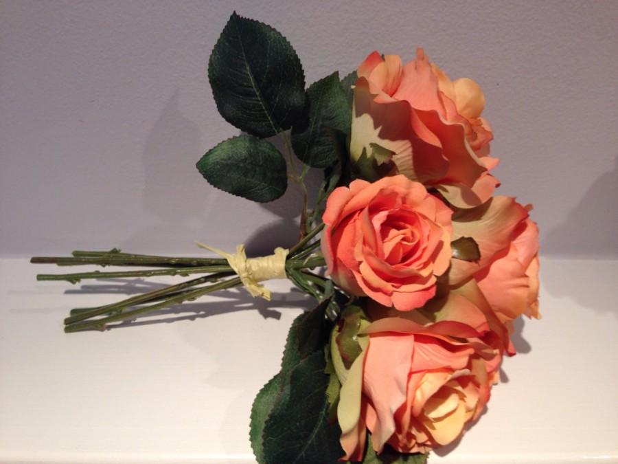 Hochzeit - Pink Roses - Coral Rose Bouquet - Rustic Floral Arrangement - Mother's Day Floral -  Wedding Centerpiece- Gift