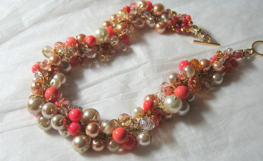 Mariage - BRIDESMAID NECKLACE, Limited Edition, Poppy, Coral, Persimmon, Salmon, Ivory, Gold, Peach, Pearl Crystal Hand Knit, Sereba Designs, Etsy