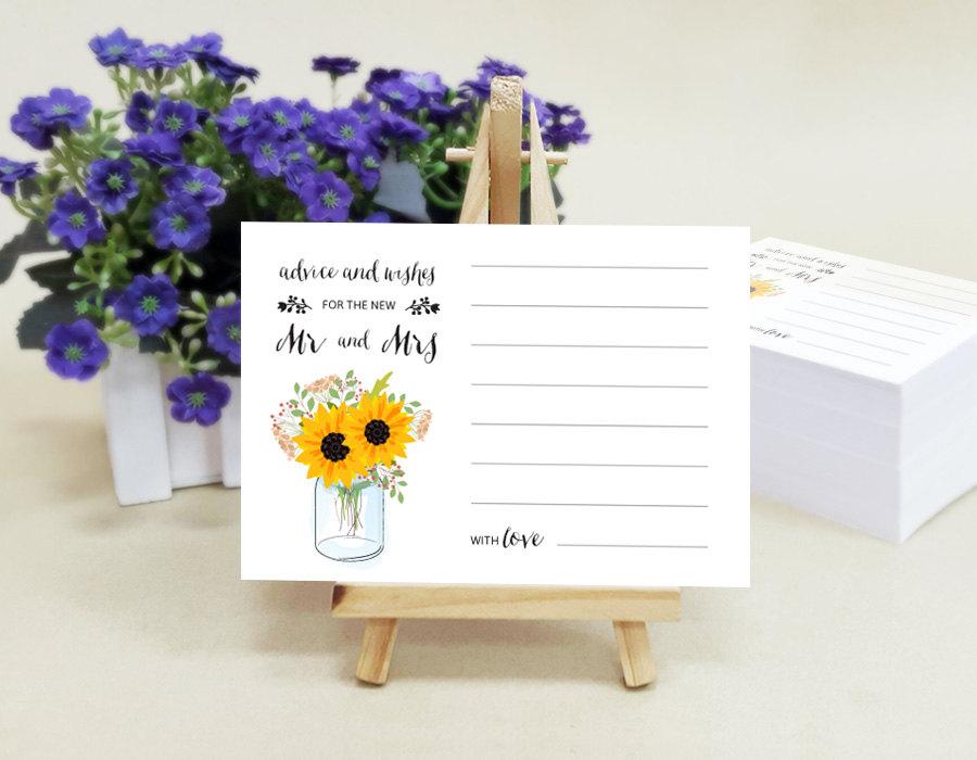 Wedding - Mason jar advice cards cheap / Printed set of 50 / Country wedding advice and wishes cards / Advice for the new Mr and Mrs / Sunflower cards
