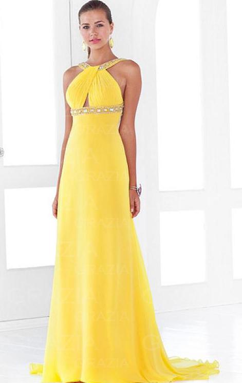 Mariage - Simple Floor Length Yellow Evening Formal Dress