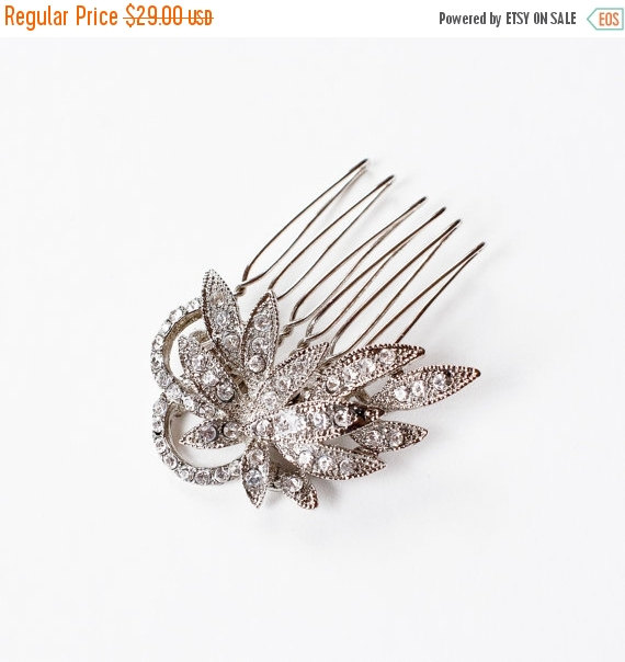 Wedding - SHOP CLOSING SALE Crystal Leaf Hair Comb Small Bridal Hairpiece Woodland Bride Hair Accessories Nature Wedding Bridesmaids Gift