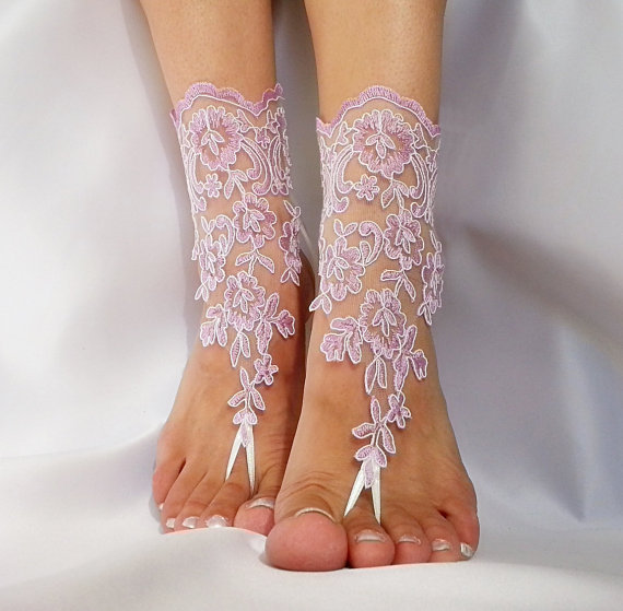 Свадьба - Lilac ivory frame,bridal anklet, ivory frame Beach wedding barefoot sandals,bangle, wedding anklet, free ship, anklet, bridal, wedding