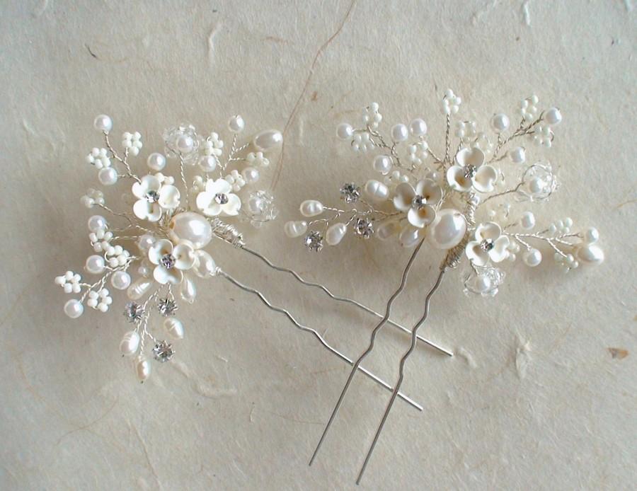 Mariage - Set for 2 Bridal Hair Pins. Ivory flower/ Pearl hair comb. Bridal hair comb. Bridal hair accessories.
