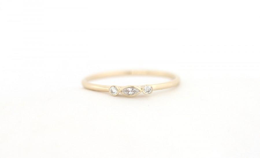 زفاف - Marquise Engagement Ring Set With Two Round Diamonds, Diamond Engagement Ring