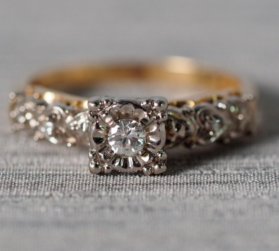 Hochzeit - Vintage 1950's Diamond Engagement Ring VEG 