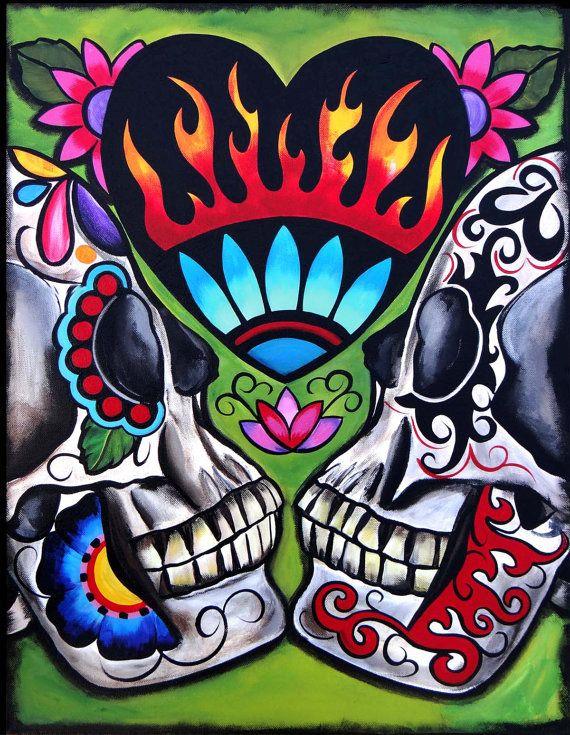 Hochzeit - Two Of Hearts, Day Of The Dead Art By Melody Smith