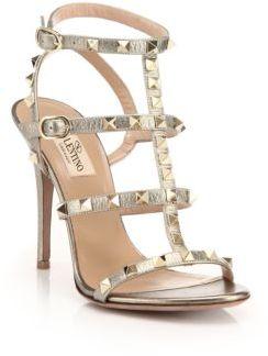 Mariage - Valentino Rockstud Metallic Leather Gladiator Sandals