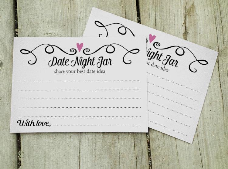 Hochzeit - Date Night Jar Cards,Two Hearts Date Jar Wedding Notecards-PRINTABLE Instant Download,Best Date Ideas,Bridal Shower,Marriage Date Night