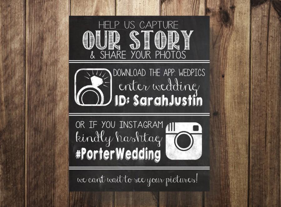 Wedding - Wedpics and Instagram Hashtag Sign, Wedding Hashtag, Instagram, Wedpics, Rustic Wedding, Chalkboard, Printable Art