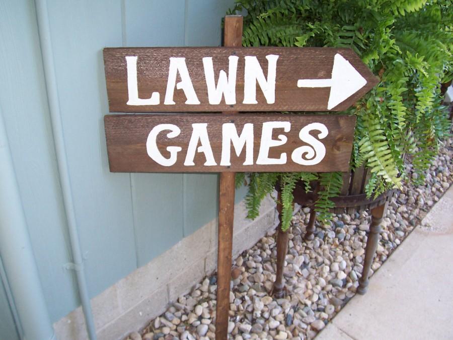 Wedding - Wedding lawn games Signs outdoor weddings yard corn hole ladder golf rustic back yard wood recycled prop party sign