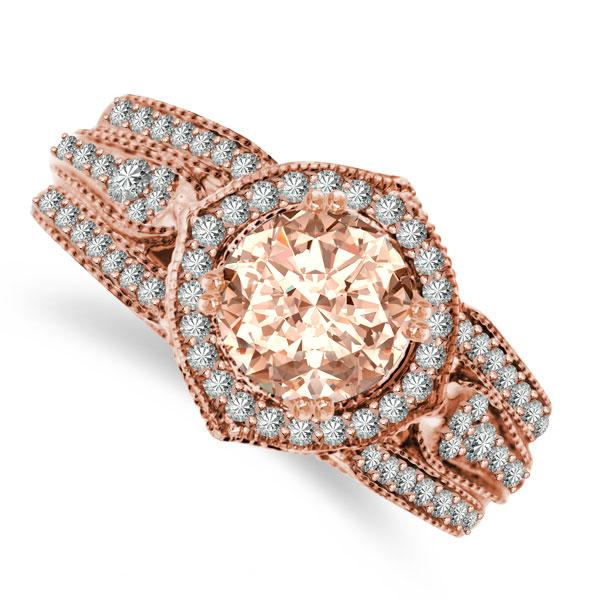 Wedding - Vintage Inspired Morganite & Diamond Engagement Ring - Morganite Rings for Women - Antique Inspired - Jewelry - Los Angeles