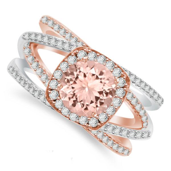 زفاف - Criss Cross Morganite & Diamond Multi Row Engagement Ring 14k Rose and White Gold - Criss Cross Engagement Ring