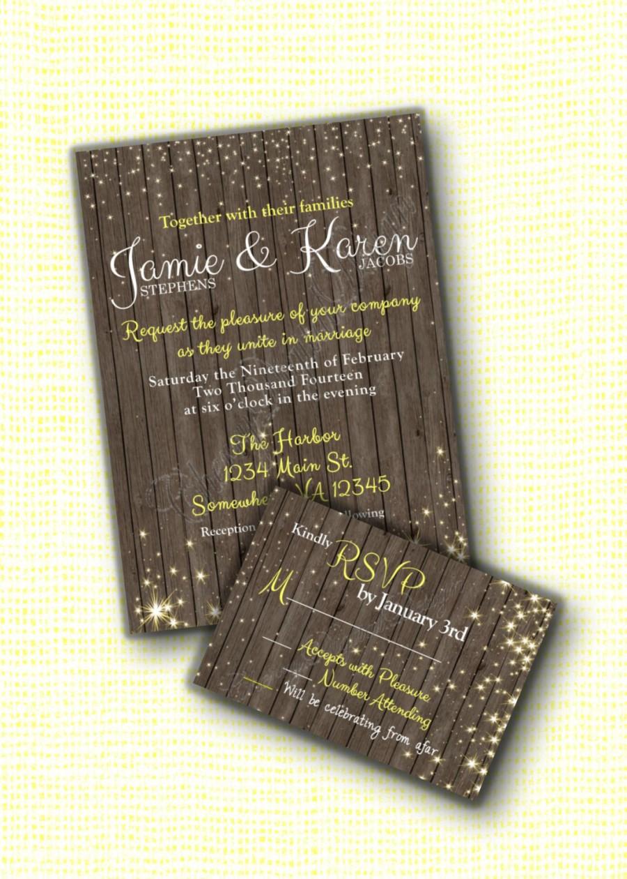زفاف - Beautiful Rustic Wood Printed Wedding Invitation with RSVP.  Rustic wedding invitation customized just for you!
