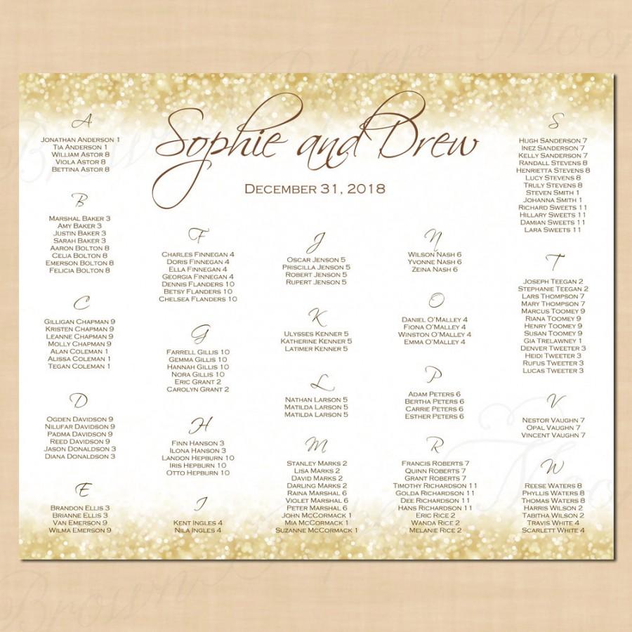 Mariage - White Gold Sparkles Seating Chart Poster, Table Number & Alphabetical (22x18): Text-Editable in Microsoft® Word, Printable Instant Download