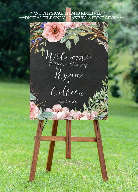 Свадьба - printable wedding sign, welcome wedding sign, digital wedding sign, floral welcome sign, rustic wedding sign, 16x20, 24x30, you print
