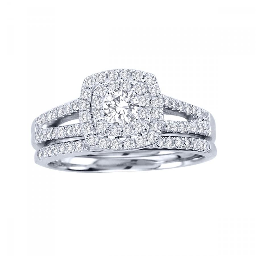 Mariage - 10Kt White Gold 0.75 Carat Diamond Halo Engagment Bridal Ring Set