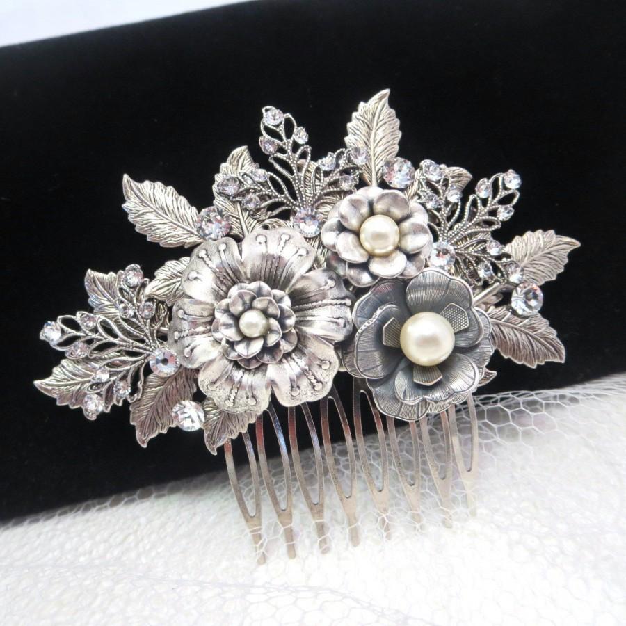 Hochzeit - Bridal hair comb, Wedding headpiece, Wedding Hair accessory, Rhinestone headpiece, Wedding hair piece, Bridal hair clip, Antique silver comb