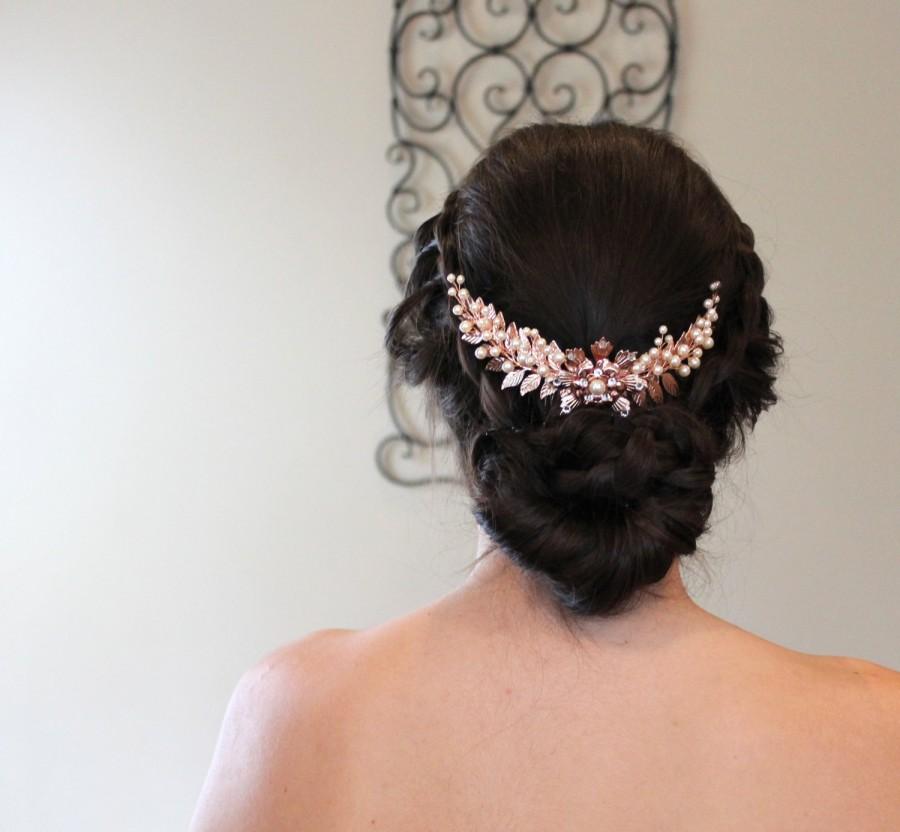 Wedding - Rose Gold Bridal hair comb, Rose Gold headpiece, Wedding hair accessory, Leaf headpiece, Grecian head piece, Hair vine, Swarovski hair comb