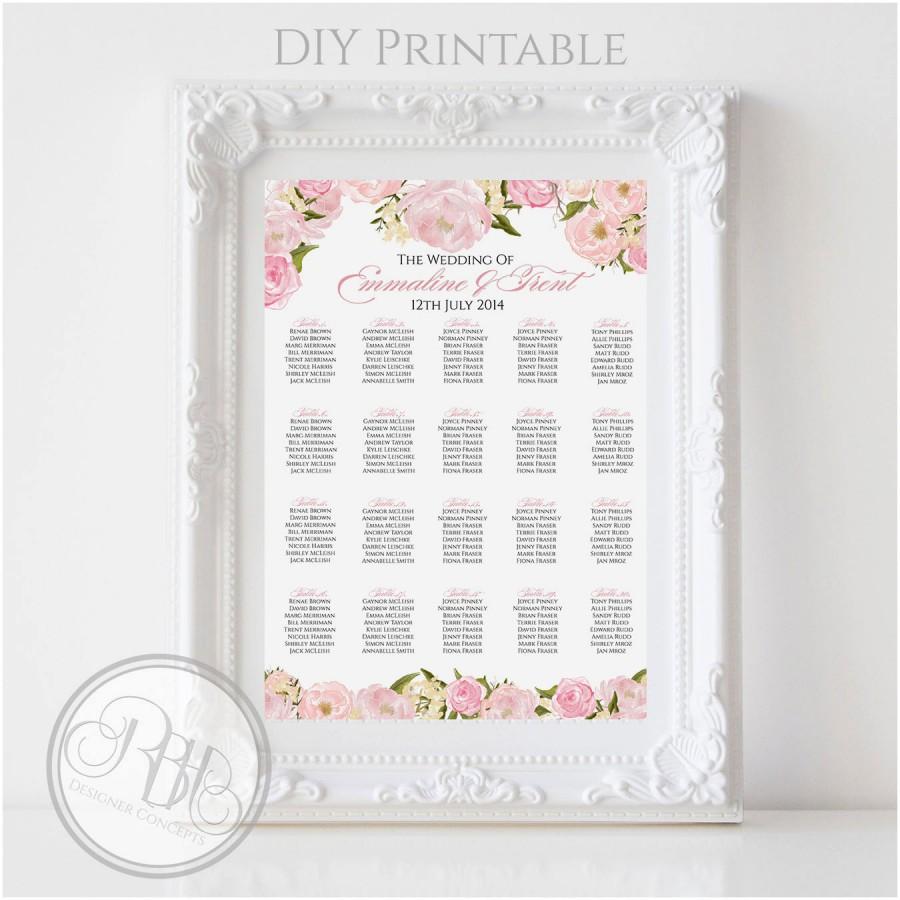 Wedding - Pink Peonies Roses Wedding Seating Chart - Rustic Pink Peonies, Roses Digital Files DIY Printable - "Juliet Seating Chart white background"