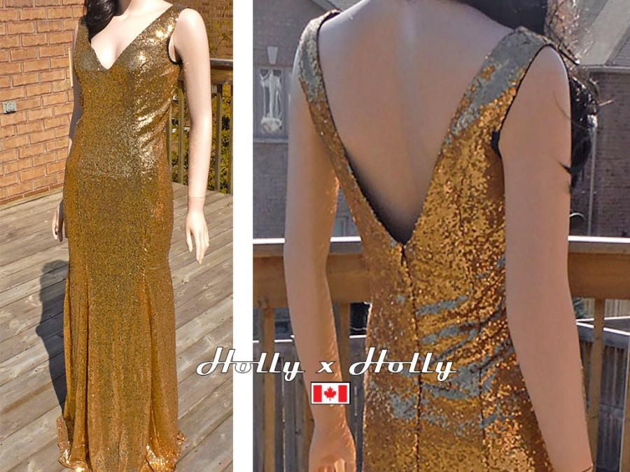 زفاف - Gold sequin dress, gold sequin bridesmaid dress, party dress, long sequin dress